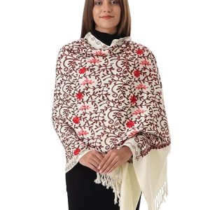 Pashmina Stole for women, FLORAL ARI embroidery, all weather, large, warm, very soft pashmina feel stole/scarf.